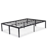 A black metal bed frame featuring a sturdy metal construction, designed for durability and modern aesthetics.